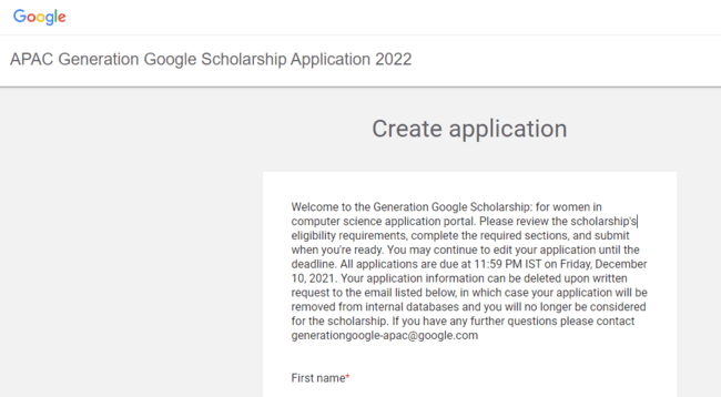 Generation Google Scholarship for Women in CS 
