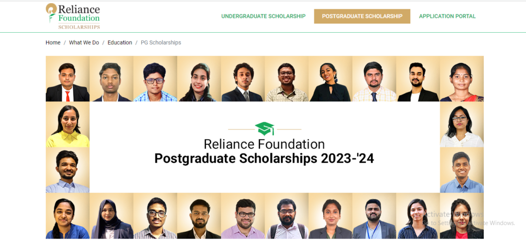 Reliance Foundation Postgraduate Scholarship 2023-24